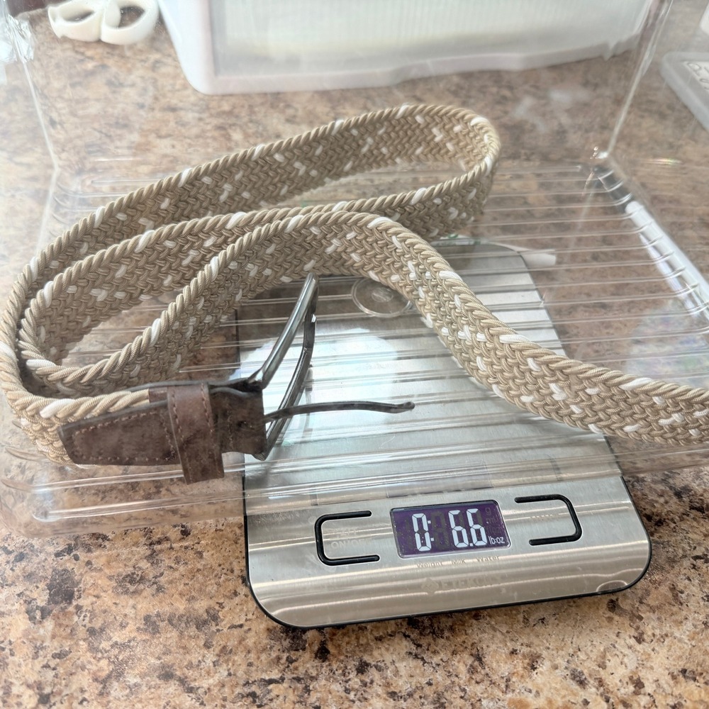 Johnston & Murphy Mens 34 Braided Elastic Belt Tan White Leather Trim 75-7877 - Picture 9 of 9